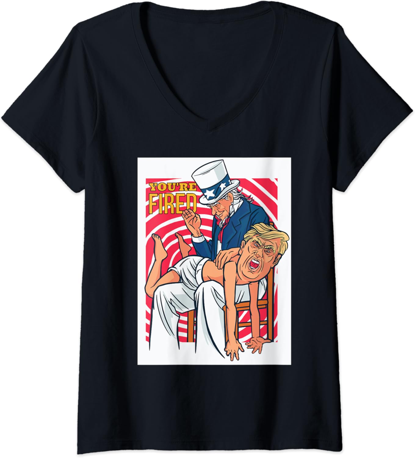 Damen Präsident Biden Sie sind gefeuert Onkel Sam Spank Trump 2020 TShirt mit VAusschnitt